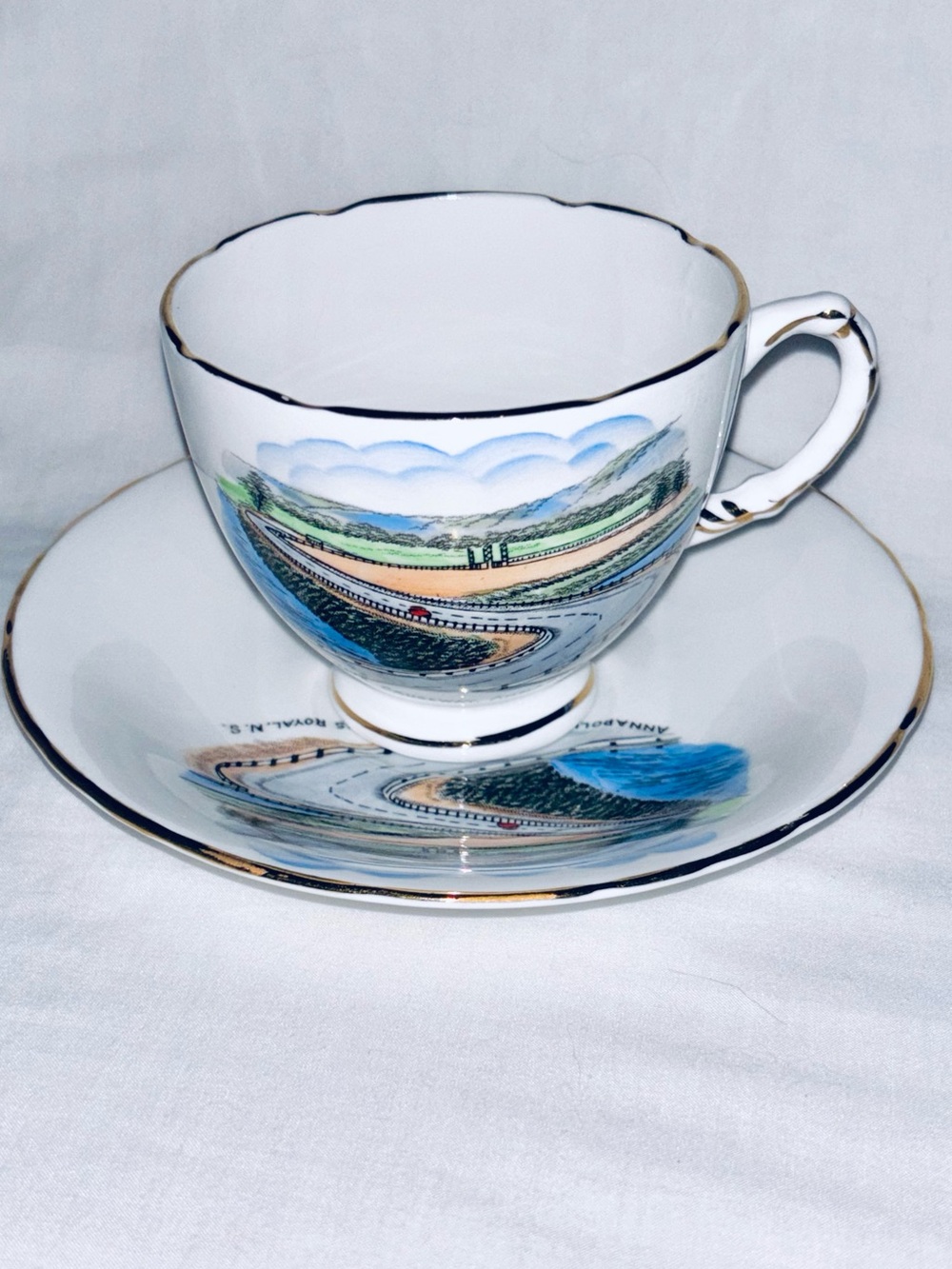 Vintage Nova Scotia Souvenir Cup & Saucer Annapolis Royal Causeway Teacup 1960s